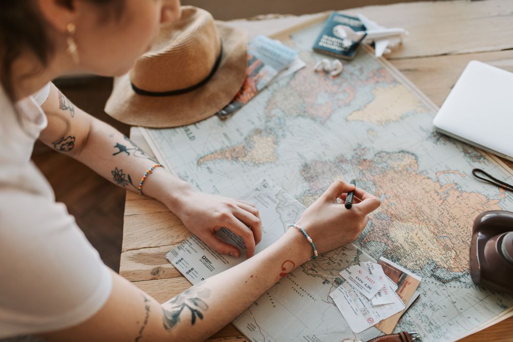 Traveler reviewing a trip plan at an airport